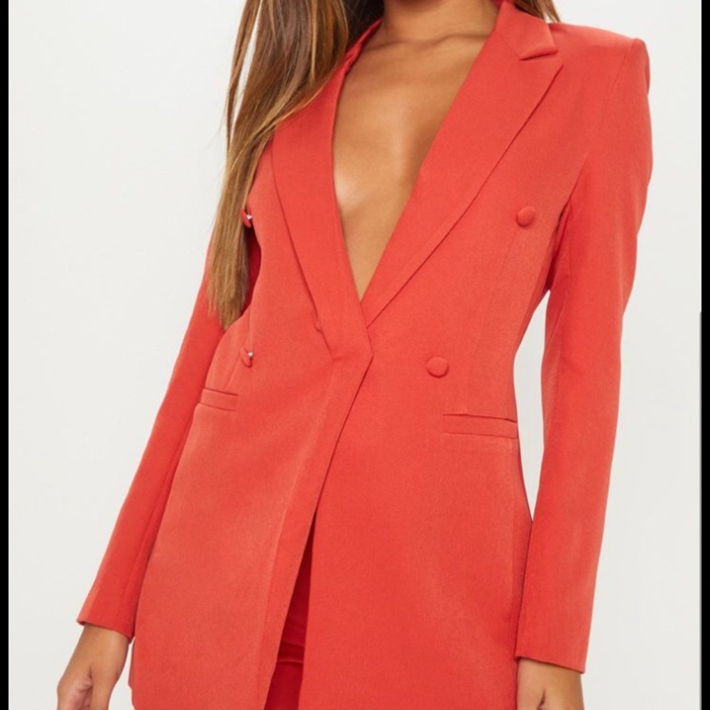 Rust double breasted woven blazer